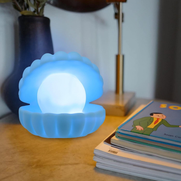 Lampa de Veghe, , Model Scoica cu Perla, Lumina Calda, 10 x 8.5 cm, Led, Baterii Incluse 3 x LR44, Albastru [5]