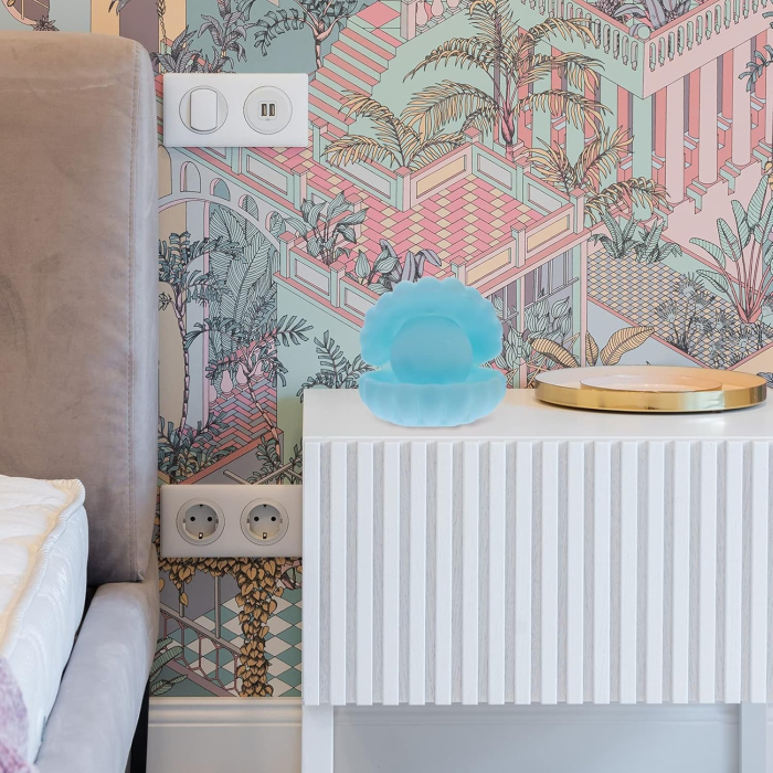 Lampa de Veghe, , Model Scoica cu Perla, Lumina Calda, 10 x 8.5 cm, Led, Baterii Incluse 3 x LR44, Albastru [6]