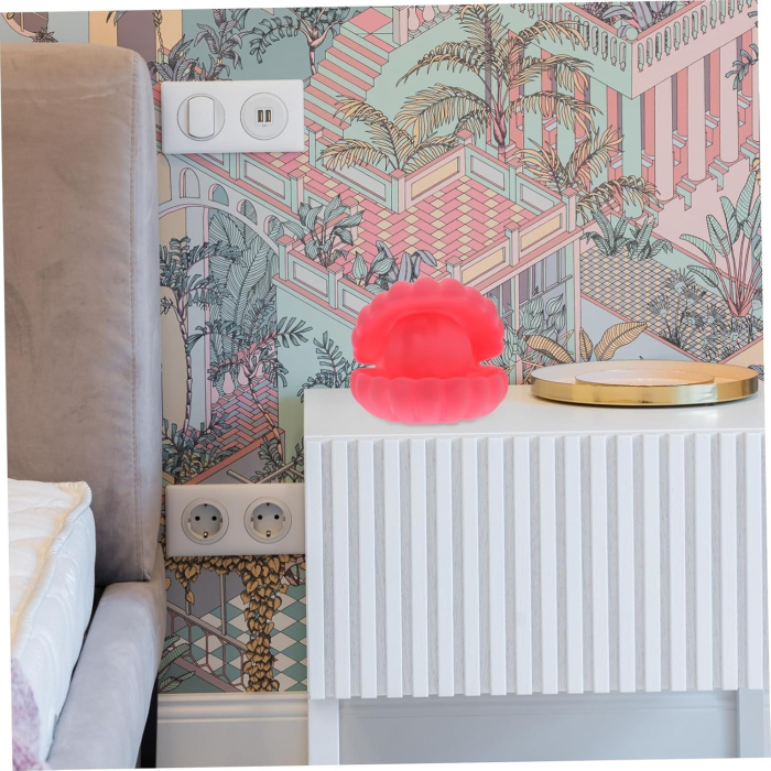 Lampa de Veghe, , Model Scoica cu Perla, Lumina Calda, 10 x 8.5 cm, Led, Baterii Incluse 3 x LR44, Roz [2]