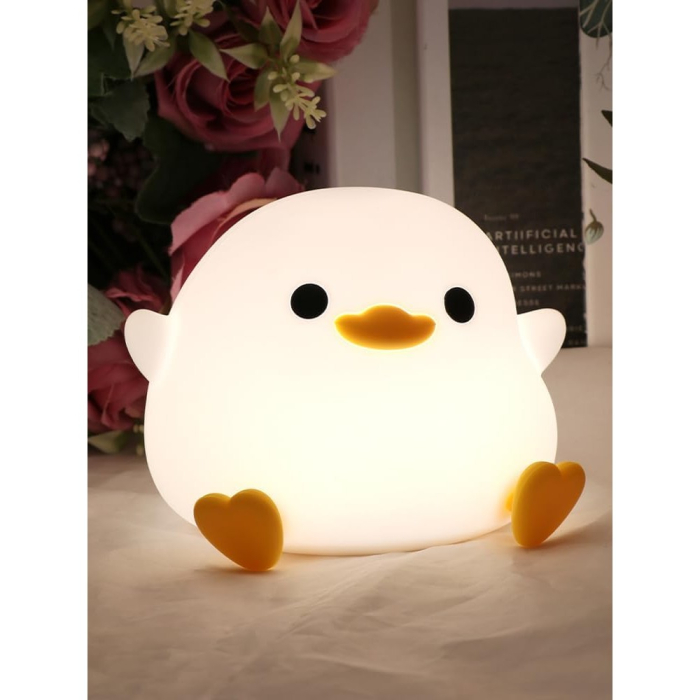 Lampa de Veghe pentru Copii, , din Silicon, Senzor Tactil, Model Ratusca, Lumina Calda, Timer Automat, Protectie pentru Ochi, Incarcare USB Putere 0.5W, Capacitate Baterie Incorporata 800mAh, 12.2x10.5x9.2 cm, Alb [6]