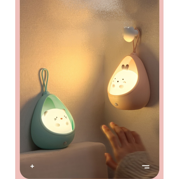 Lampa de veghe portabila cu 2 moduri de functionare , silicon non-toxic, reincarcabila USB, senzor miscare, albastru, iepuras [4]