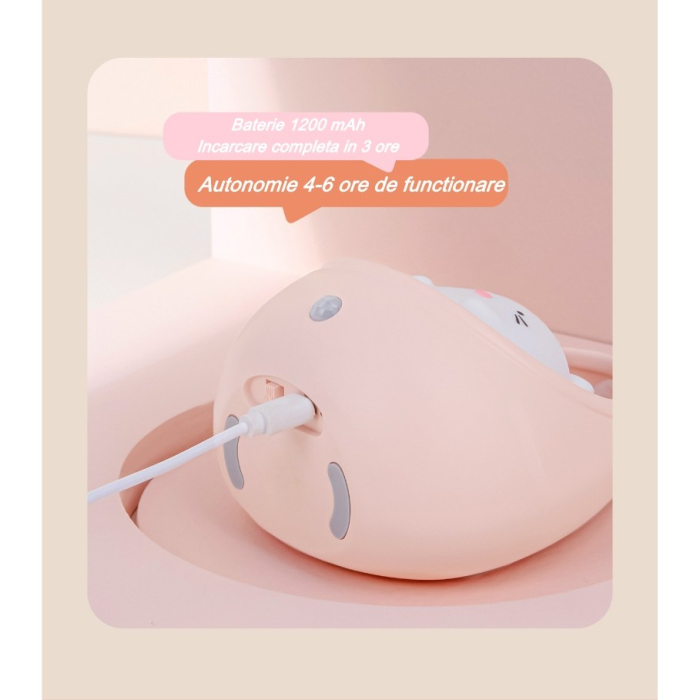 Lampa de veghe portabila cu 2 moduri de functionare , silicon non-toxic, reincarcabila USB, senzor miscare, roz, iepuras [8]