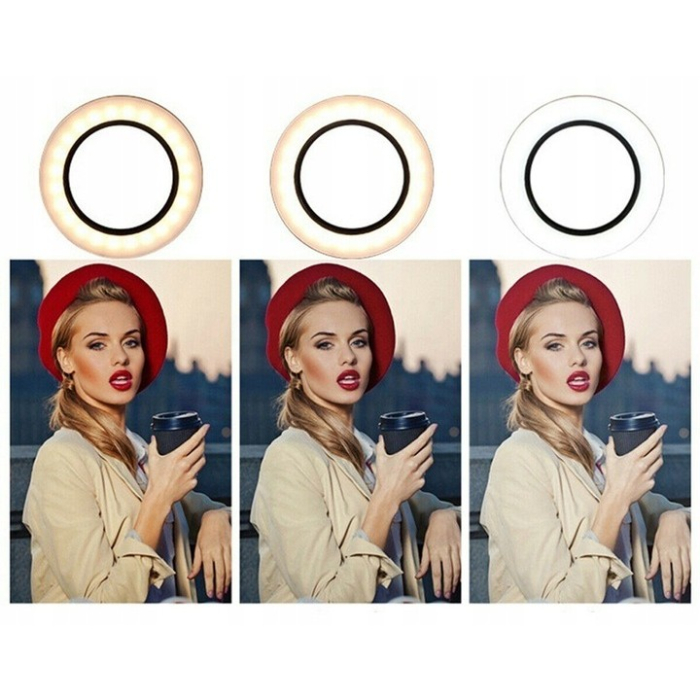 Lampa LED Circulara cu Trepied Metalic Extensibil, , Rotativa 360 de Grade, Lungime Extensie 210 cm, Diametru Lampa 26 cm, Conectare USB, Telecomanda, 3 Trepte de Lumina, Negru [12]