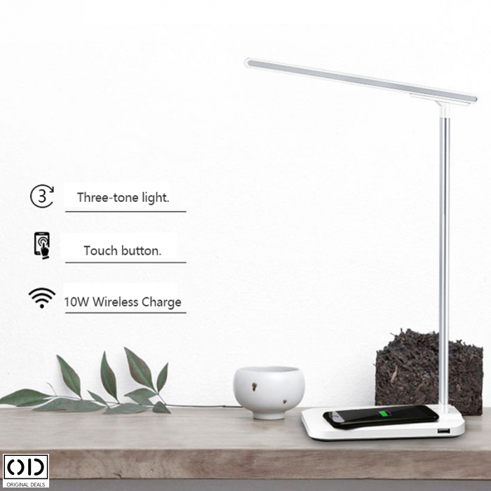 Lampa LED Veioza cu Incarcator Wireless Fast Charge Universal Integrat cu 2 Tipuri de Lumina Alba si Calda cu Touch Control la Reglarea Intensitatii [3]