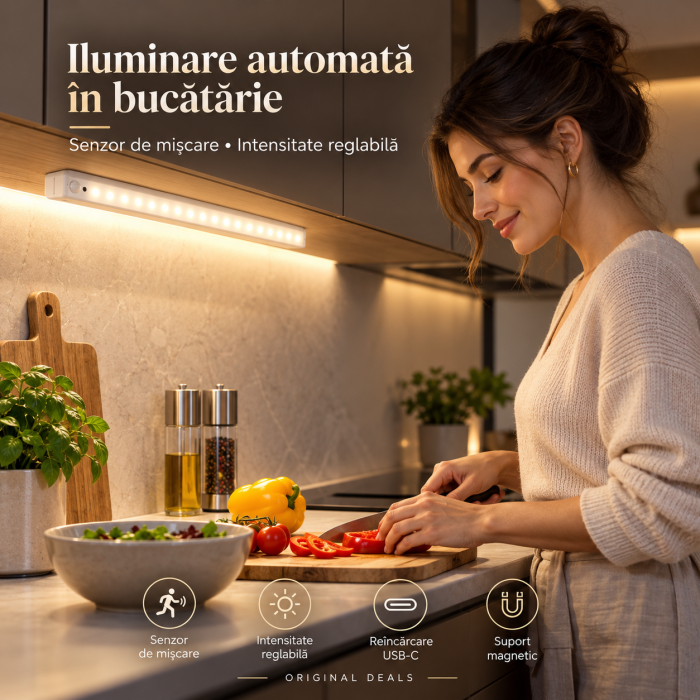 Lampa LED ORIGINAL DEALS 30 cm, 21 LED, senzor miscare si lumina, USB-C, magnetica, alba [4]