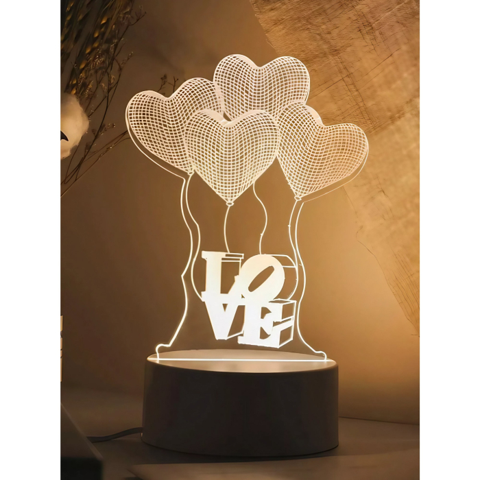 Lampa LED decorativa, , 3D, Baloane Love, din material acril si lumina multicolora, alb [3]