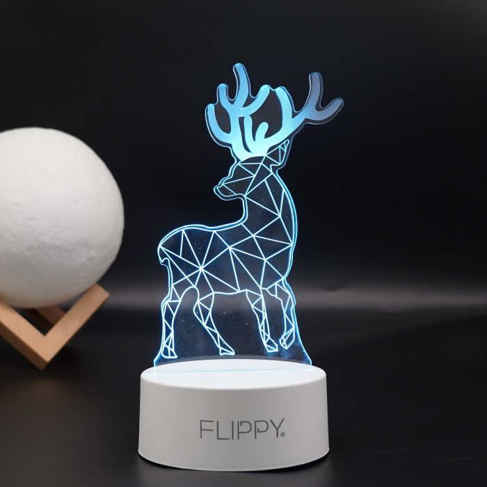 Lampa LED decorativa, , 3D, Cerb, cu telecomanda, doua moduri de alimentare USB si baterii, 20 cm inaltime, din material acril si lumina multicolora, alb [4]