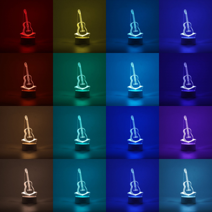 Lampa LED decorativa, , 3D, Chitara, din material acril si lumina multicolora, alb [2]