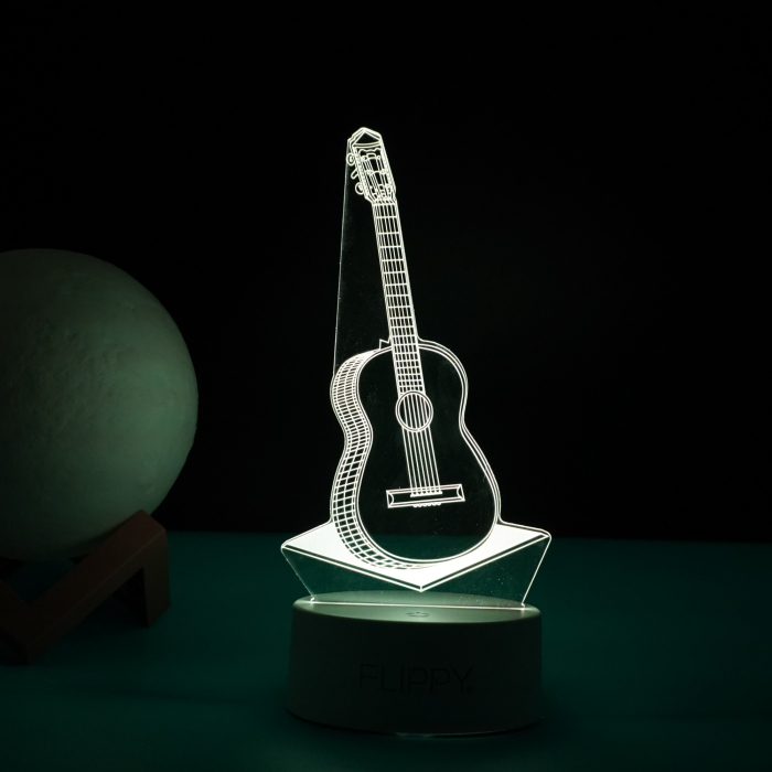 Lampa LED decorativa, , 3D, Chitara, din material acril si lumina multicolora, alb [3]