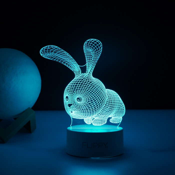 Lampa LED decorativa, , 3D, Iepure, cu USB si baterii, 20 cm inaltime, din material acril, lumina multicolora si telecomanda inclusa, alb [5]