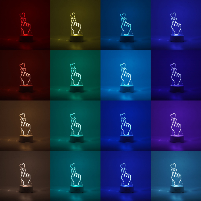 Lampa LED decorativa, , 3D, Mana si Inima, din material acril si lumina multicolora, alb [2]