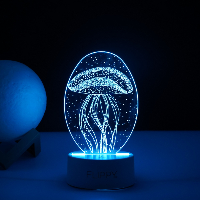Lampa LED decorativa, , 3D, Meduza, din material acril si lumina multicolora, alb [4]