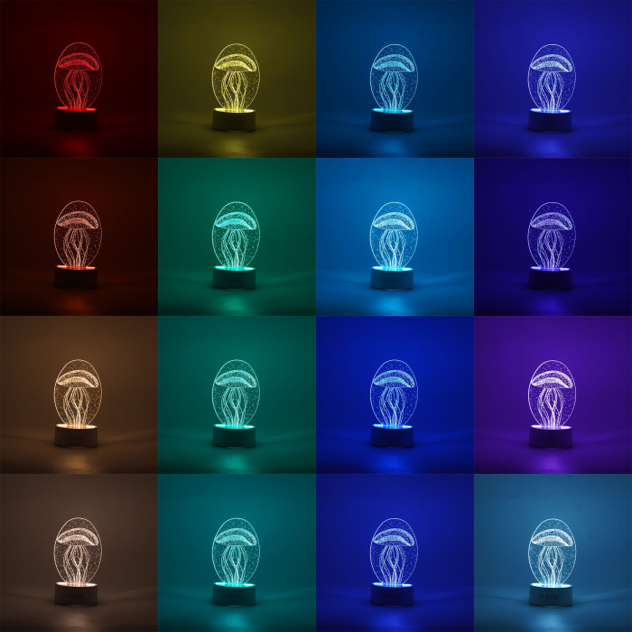 Lampa LED decorativa, , 3D, Meduza, din material acril si lumina multicolora, alb [2]