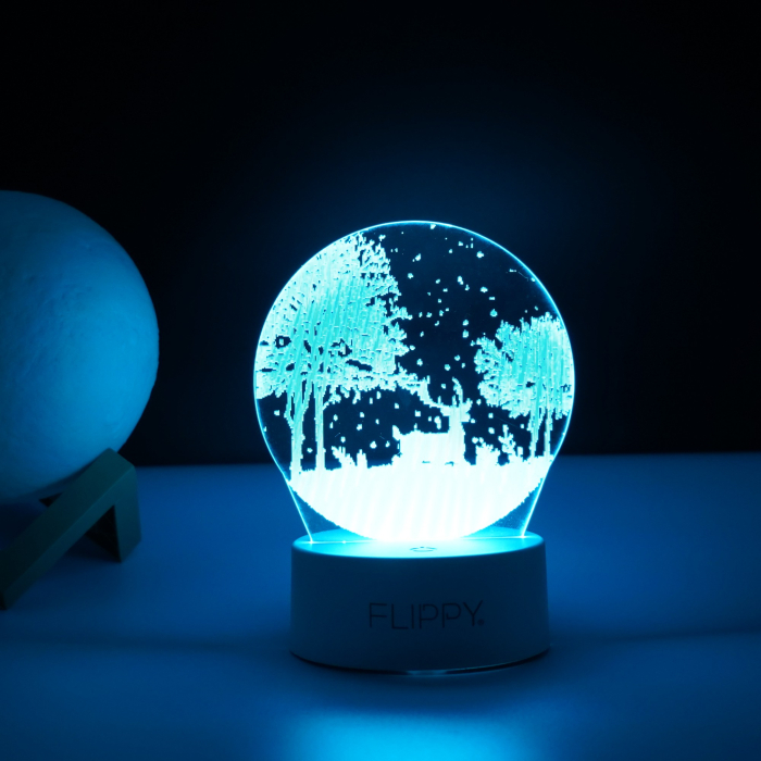 Lampa LED decorativa, , 3D, Peisaj de iarna, cu telecomanda, doua moduri de alimentare USB si baterii, 20 cm inaltime, din material acril si lumina multicolora, alb [3]