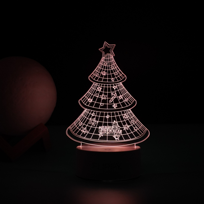 Lampa LED decorativa, , 3D, Pom de Craciun, din material acril si lumina multicolora, alb [5]