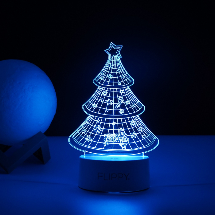 Lampa LED decorativa, , 3D, Pom de Craciun, din material acril si lumina multicolora, alb [3]