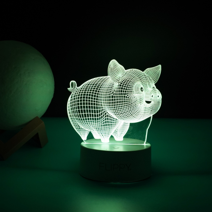 Lampa LED decorativa, , 3D, Porcusor Gras, din material acril si lumina multicolora, alb [5]
