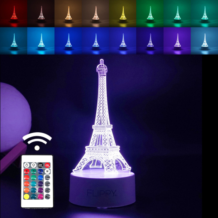 Lampa LED decorativa, , 3D, Turnul Eiffel, din material acril si lumina multicolora, alb [1]