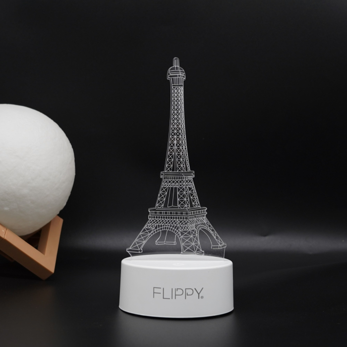 Lampa LED decorativa, , 3D, Turnul Eiffel, din material acril si lumina multicolora, alb [3]