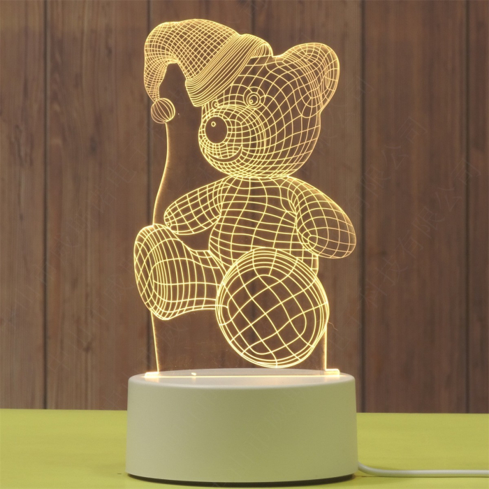 Lampa LED decorativa, , 3D, Urs cu palarie, cu telecomanda, doua moduri de alimentare USB si baterii, 20 cm inaltime, din material acril si lumina multicolora, alb [5]