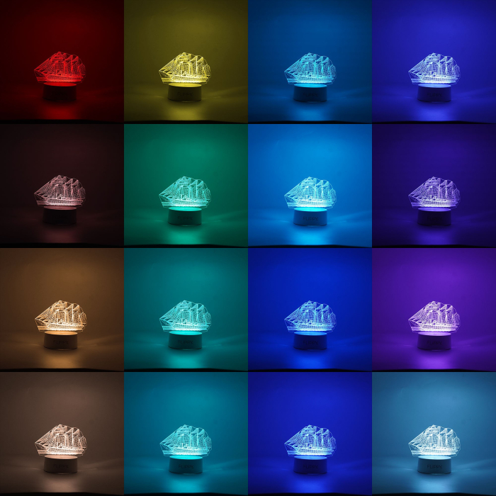 Lampa LED decorativa, , 3D, Vapor, cu telecomanda, doua moduri de alimentare USB si baterii, 20 cm inaltime, din material acril si lumina multicolora, alb [2]