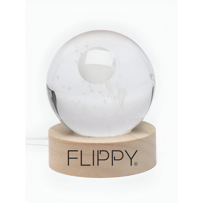 Lampa LED Decorativa, , cu Bila de Cristal cu Diametru 6cm, Model Astronaut pe Scara catre Luna 3D, Alimentare USB, Suport din Lemn, Lumina Alb Cald [5]