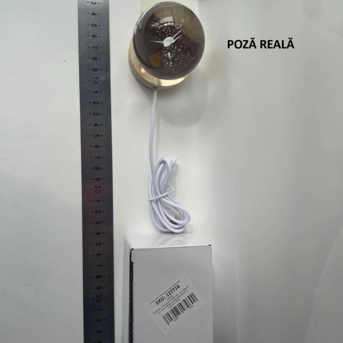 Lampa LED Decorativa, , cu Bila de Cristal cu Diametru 6cm, Model Balena 3D, Alimentare USB, Suport din Lemn, Lumina Alb Cald [6]