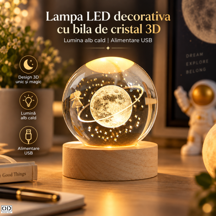 Lampa LED Decorativa cu Bila din Cristal K9, Cer Instelat 3D, 6 cm, USB, Alb Cald | ORIGINAL DEALS [8]