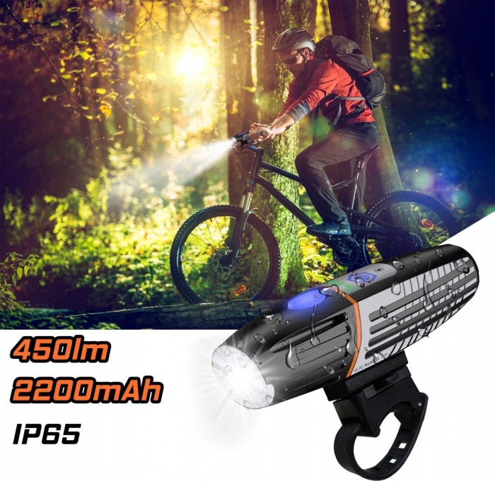 Lampa LED pentru bicicleta, reincarcabila USB, rezistenta la apa, 2200 mAh, autonomie pana la 15 ore [11]