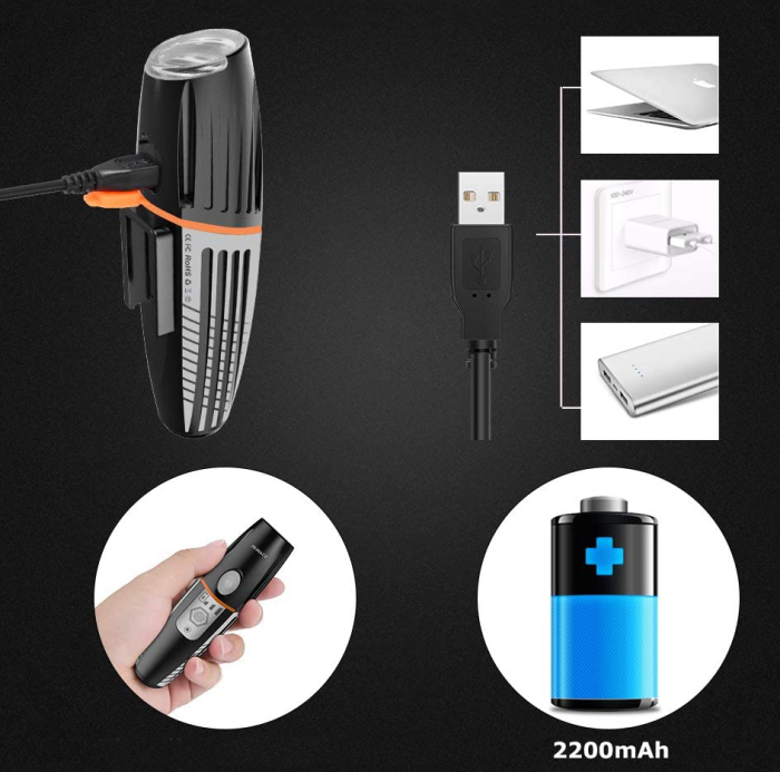 Lampa LED pentru bicicleta, reincarcabila USB, rezistenta la apa, 2200 mAh, autonomie pana la 15 ore [4]