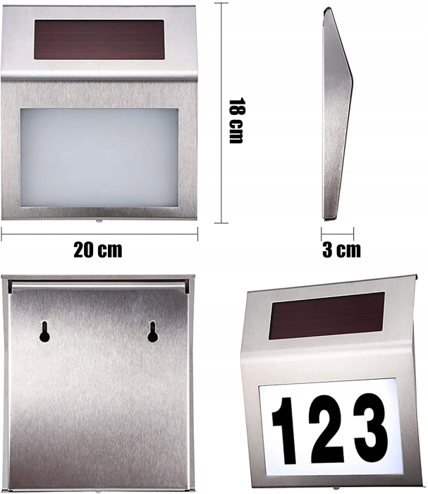 Lampa solara LED afisare numar de casa, inox, kit montare inclus, 20x18x3 cm [2]