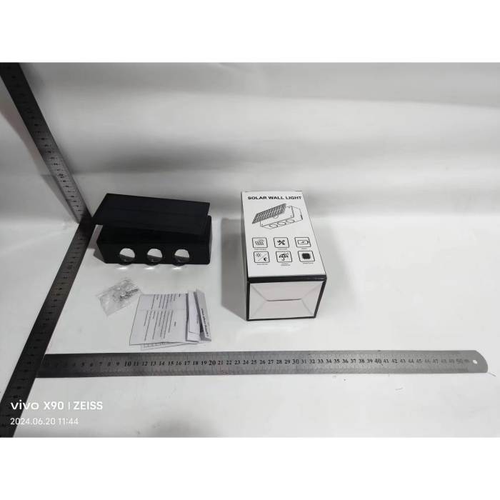 Lampa solara LED bidirectionala , cu panou ajustabil, comutator culoare lumina, pentru perete, scari, gradina, terasa, 16 x 6.5 cm, 6 LED-uri, material ABS, baterie 3.7 V, 1200mah, multicolor [7]