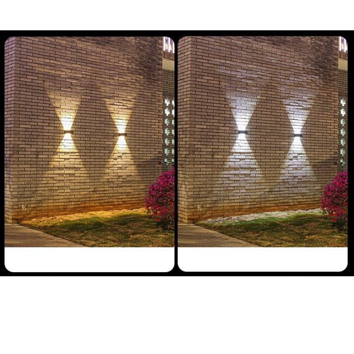 Lampa solara LED bidirectionala , cu panou ajustabil, comutator culoare lumina, pentru perete, scari, gradina, terasa, 16 x 6.5 cm, 6 LED-uri, material ABS, baterie 3.7 V, 1200mah, multicolor [6]