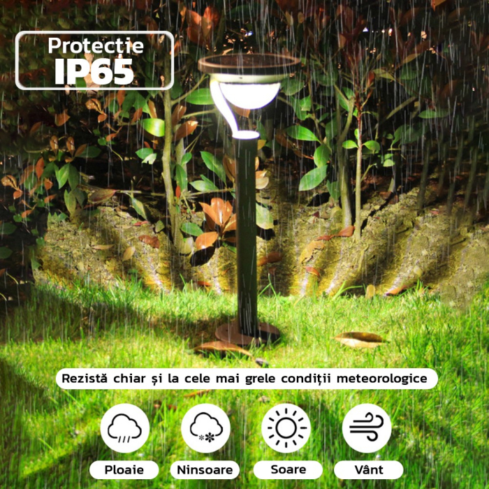 Lampa solara LED cu 2 moduri de fixare, IP65, material ABS, baterie 4.5 V, 200 mah, 450 Lumeni, 42.5 x 15 cm, alb cald, [2]