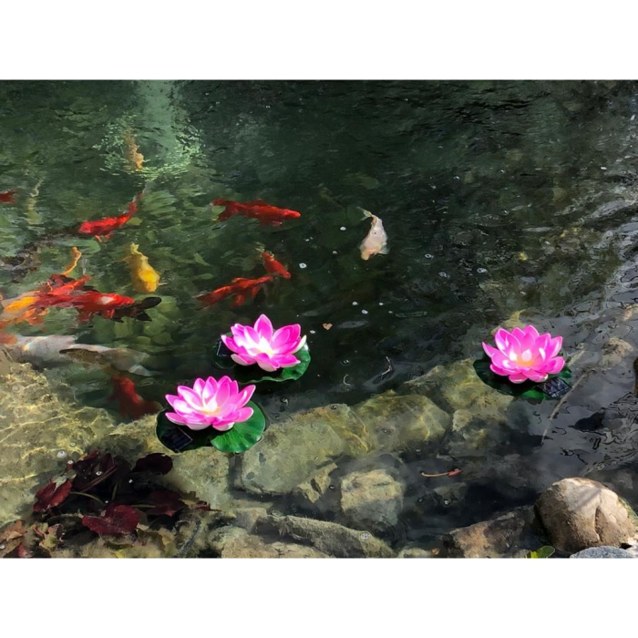 Lampa solara LED de gradina, plutitoare pe apa, floare de nufar roz, 18x18x6cm [6]