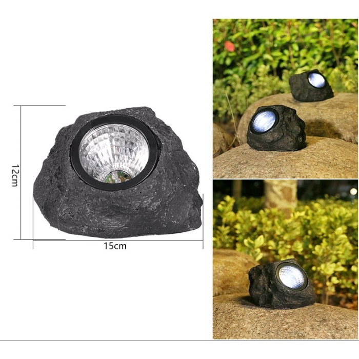 Lampa solara LED decorativa pentru gradina , imitatie piatra, lumina puternica 4 LED-uri, 12 x 15 cm, material ABS, baterie Ni-MH, 600 mAh, panou solar 2V, lumina alb rece, gri [3]