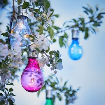 Lampa Solara LED Decorativa sub forma de Bulb, pentru exterior, suspendata, IP65, Ultron Rosu,  [2]