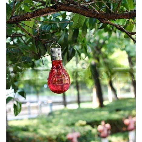 Lampa Solara LED Decorativa sub forma de Bulb, pentru exterior, suspendata, IP65, Ultron Rosu,  [5]
