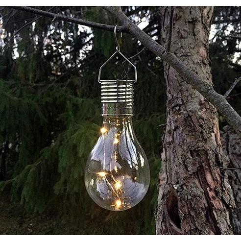 Lampa Solara LED Decorativa sub forma de Bulb, pentru exterior, suspendata, IP65, Ultron Transparent, lumina calda,  [3]