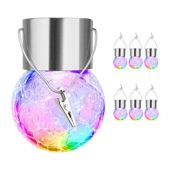 Lampa Solara , LED, Tip Candelabru Mic, Cu Bila Din Sticla Crapata, Exterioara, Impermeabila, Iluminare 6-12 H, Multicolor [2]