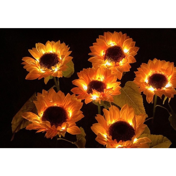 Lampa solara LED tip Floarea Soarelui cu 3 flori, inaltime 70 cm, Pentru gradina,  [3]