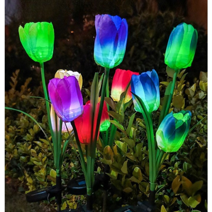 Lampa Solara LED tip Lalele cu 3 flori pentru Gradina, Inaltime 78 cm [4]