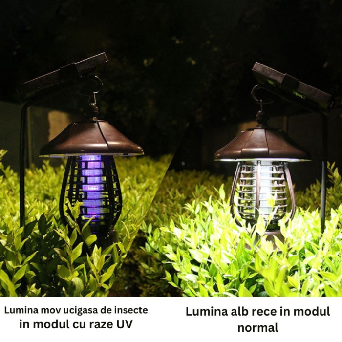 Lampa solara pentru gradina, anti-insecte, tantari, muste, UV, LED, material ABS, putere 5W, 1.2 V, autonomie 8 ore, 2 moduri de functionare, IP65, electric shock 380 volti, 30 x 19.5 cm, maro [11]