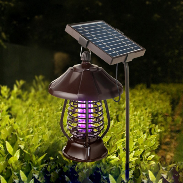 Lampa solara pentru gradina, anti-insecte, tantari, muste, UV, LED, material ABS, putere 5W, 1.2 V, autonomie 8 ore, 2 moduri de functionare, IP65, electric shock 380 volti, 30 x 19.5 cm, maro [3]