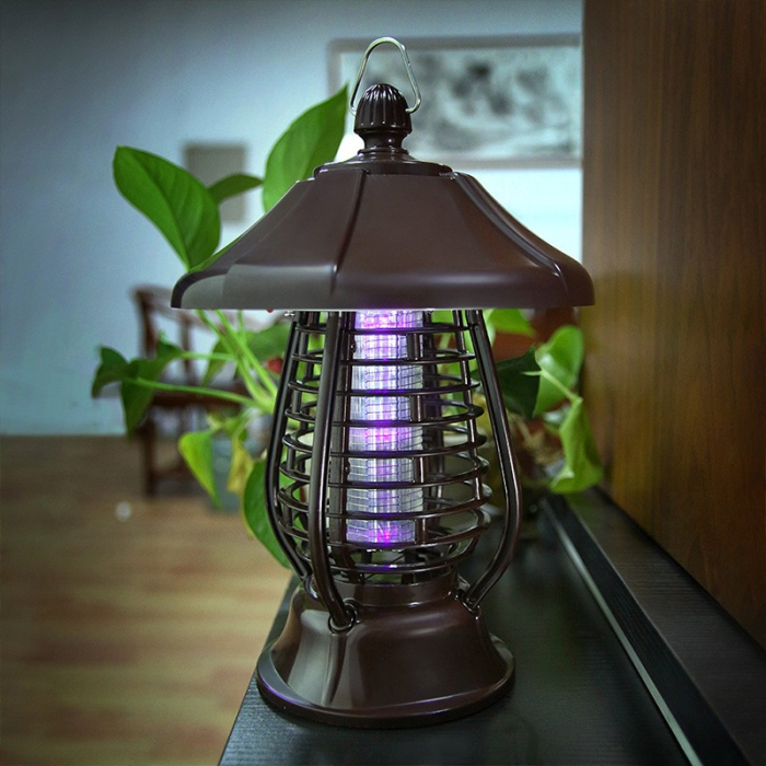 Lampa solara pentru gradina, anti-insecte, tantari, muste, UV, LED, material ABS, putere 5W, 1.2 V, autonomie 8 ore, 2 moduri de functionare, IP65, electric shock 380 volti, 30 x 19.5 cm, maro [7]