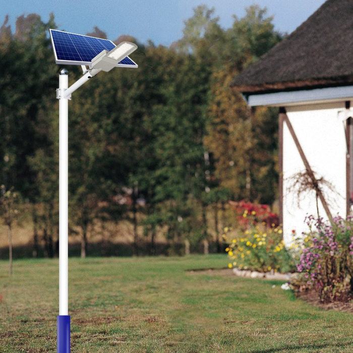 Lampa solara pentru strada sau gradina , IP65, senzor de lumina, 100 LED-uri SMD, 3150 lm, 500W autonomie 12-16 ore, telecomanda, montare prin fixare, pentru strada sau gradina, finisaj mat, material ABS, 51.5 x 21 x 7.5, lumina alb rece, gri [10]