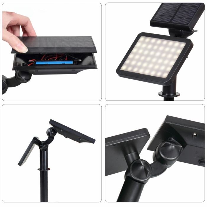 Lampa solara pentru terasa/gradina 48 de LED-uri , cu 2 moduri de fixare, senzor de lumina, IP44, material ABS, 5W, 80 lm, 26.5 cm x 14 cm, Alb Rece [7]