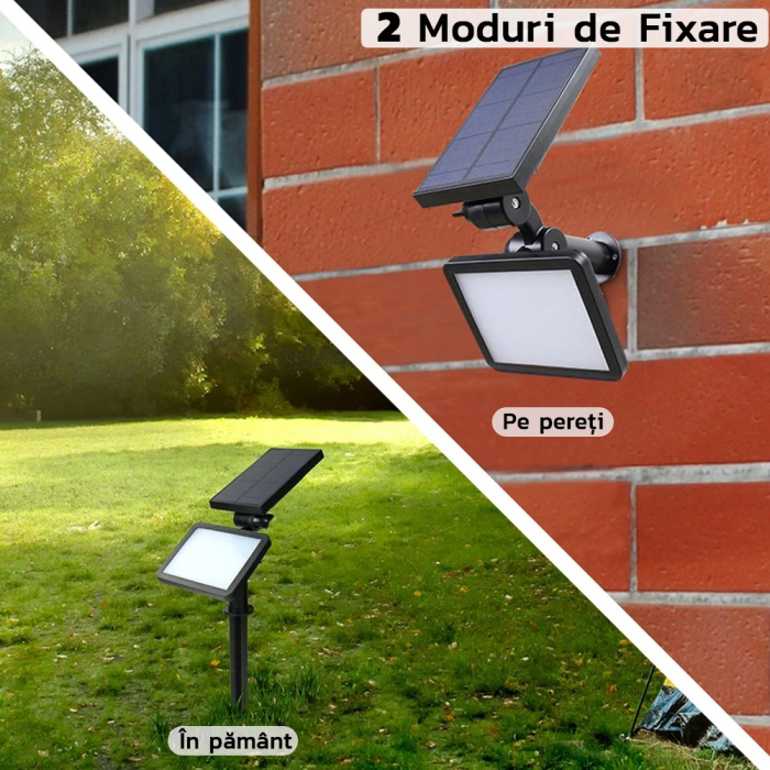 Lampa solara pentru terasa/gradina 48 de LED-uri , cu 2 moduri de fixare, senzor de lumina, IP44, material ABS, 5W, 80 lm, 26.5 cm x 14 cm, Alb Rece [3]