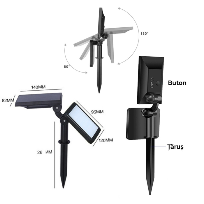 Lampa solara pentru terasa/gradina 48 de LED-uri , cu 2 moduri de fixare, senzor de lumina, IP44, material ABS, 5W, 80 lm, 26.5 cm x 14 cm, Alb Rece [9]