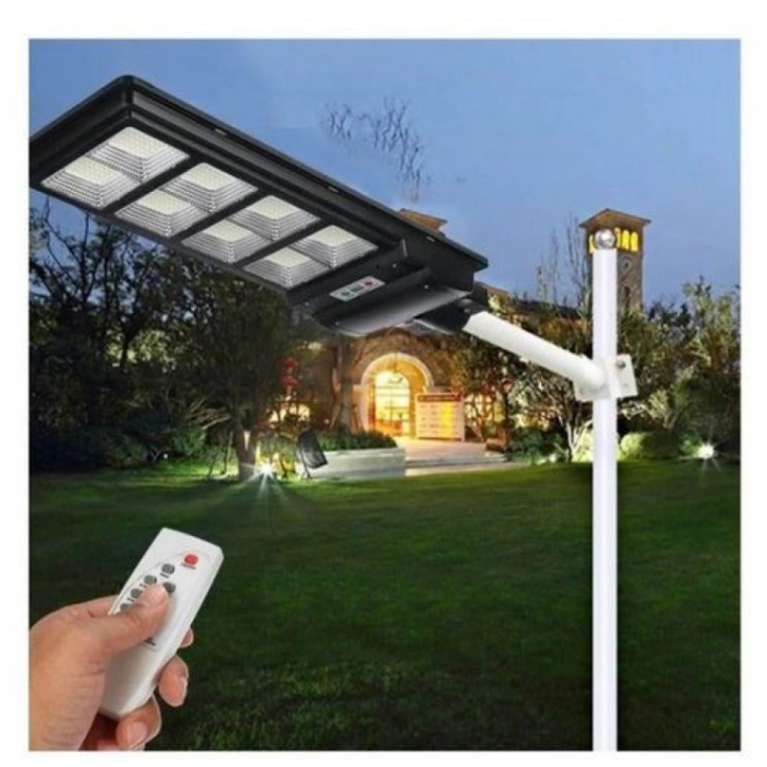 Lampa solara stradala , cu telecomanda, senzor de miscare si lumina, suport prindere, 180 LED-uri, IP65, ABS, 10AH, 200W, temperatura culoare 6500K, 59.5x23.8x6.8 cm, autonomie 10-12 ore, negru [3]
